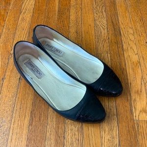 Jimmy Choo Black Flats with Croc-embossed Toe